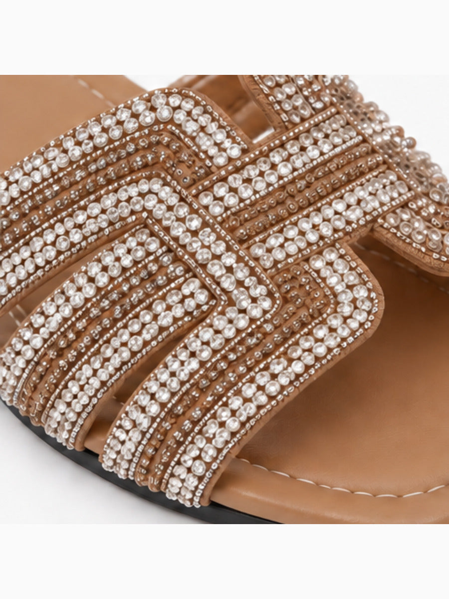 Marcelle – Claquette à perles femme – Marron — détail