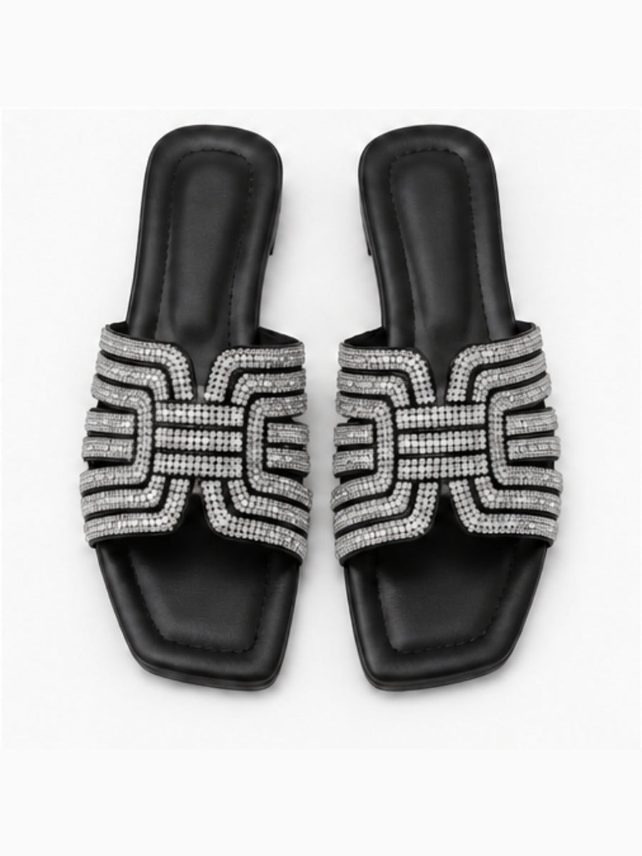 Marcelle – Claquette à perles femme – Noir — dessus