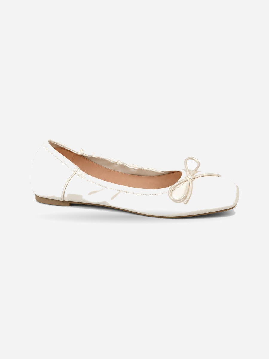 Margaux-Rose – Ballerine à volants et nœud femme – Beige — profil droit