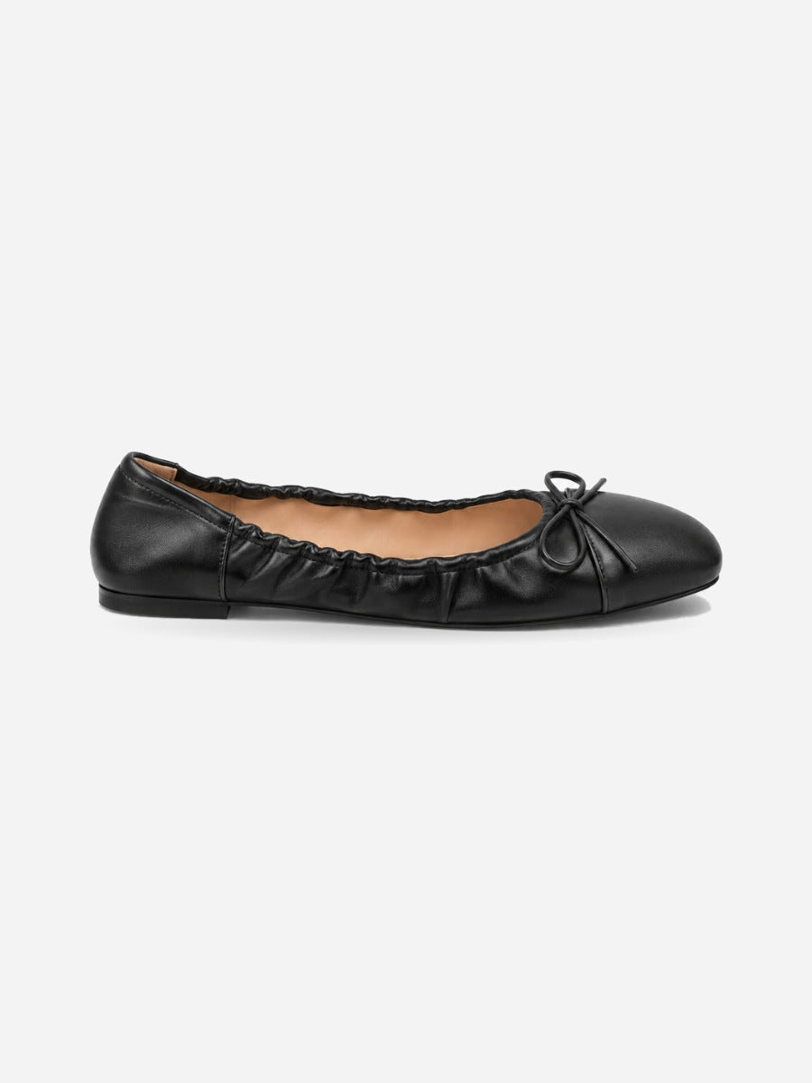 Margaux-Rose – Ballerine à volants et nœud femme – Noir — profil droit
