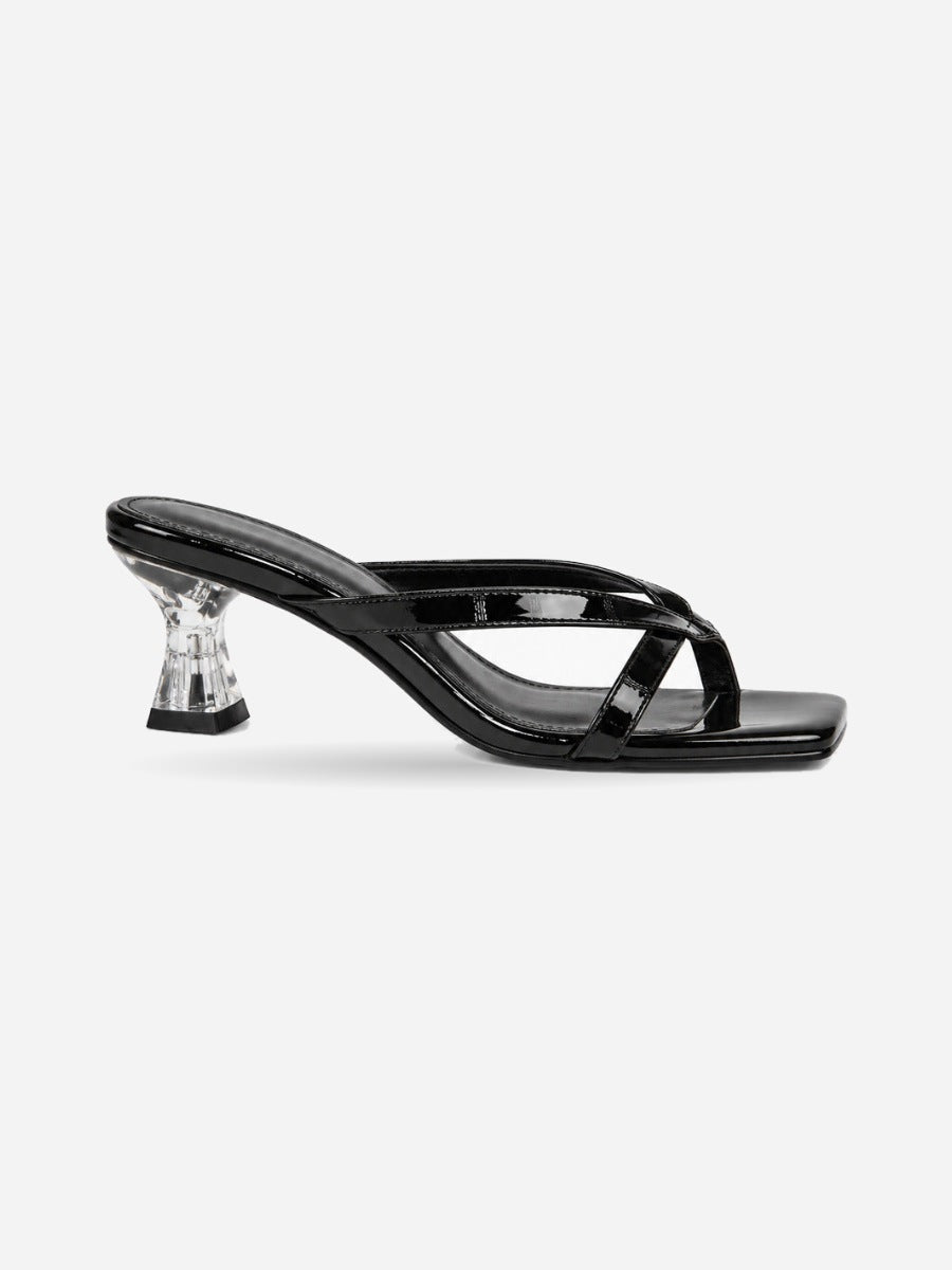 Marie – Mule à talon moyen femme – Noir — profil droit