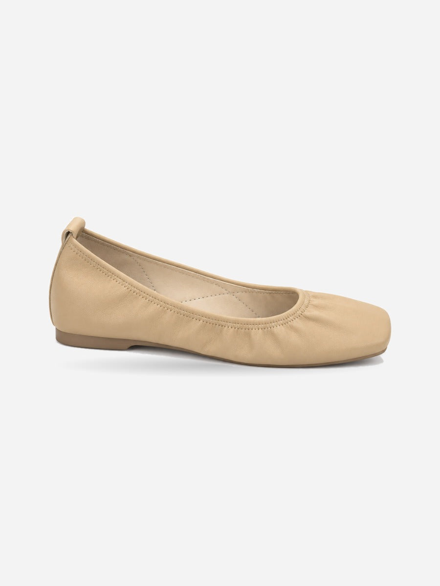 Marine-Rose – Ballerine en cuir souple confortable femme – Abricot — profil droit