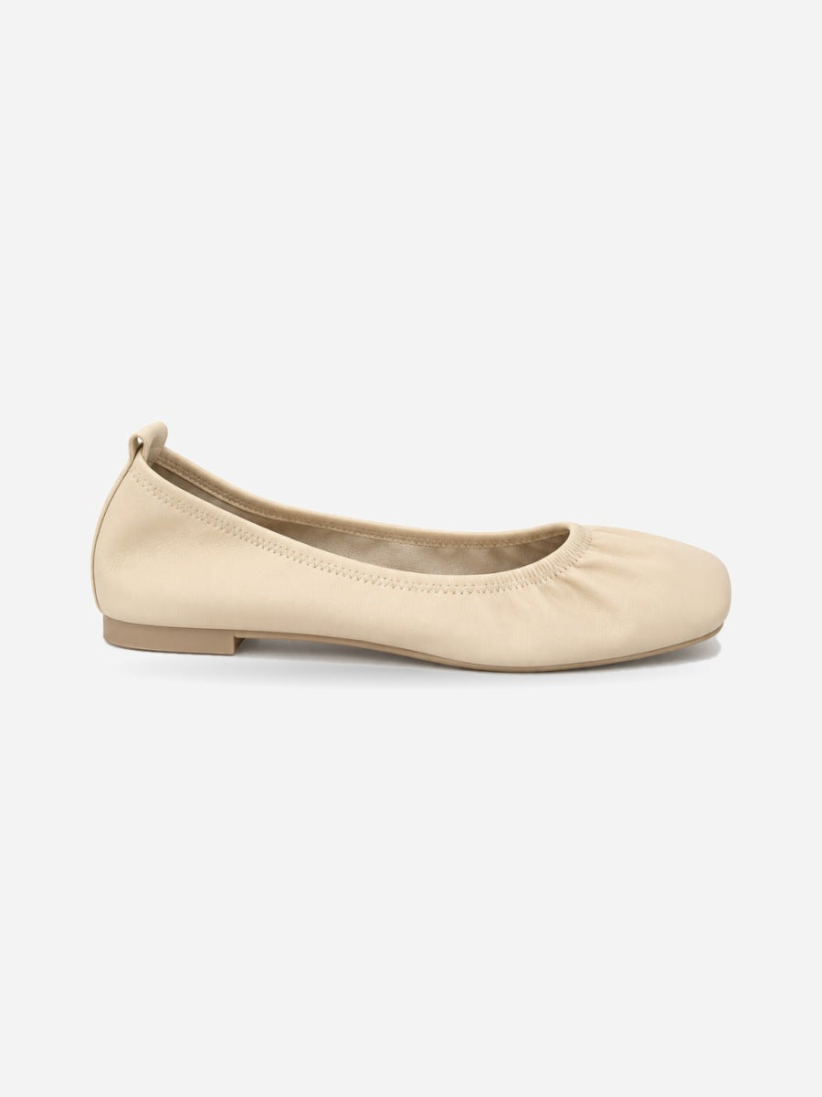 Marine-Rose – Ballerine en cuir souple confortable femme – Beige — profil droit