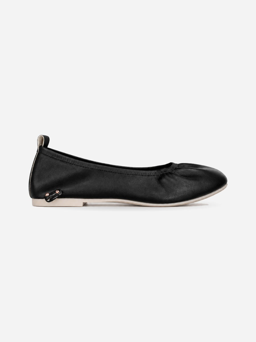 Marine-Rose – Ballerine en cuir souple confortable femme – Noir — profil droit