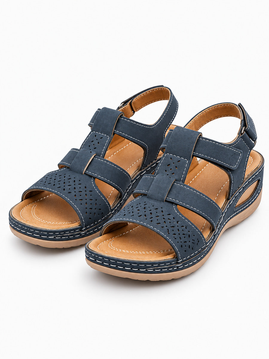 Marion – Sandale gladiateur compensée femme – Bleu — trois quarts