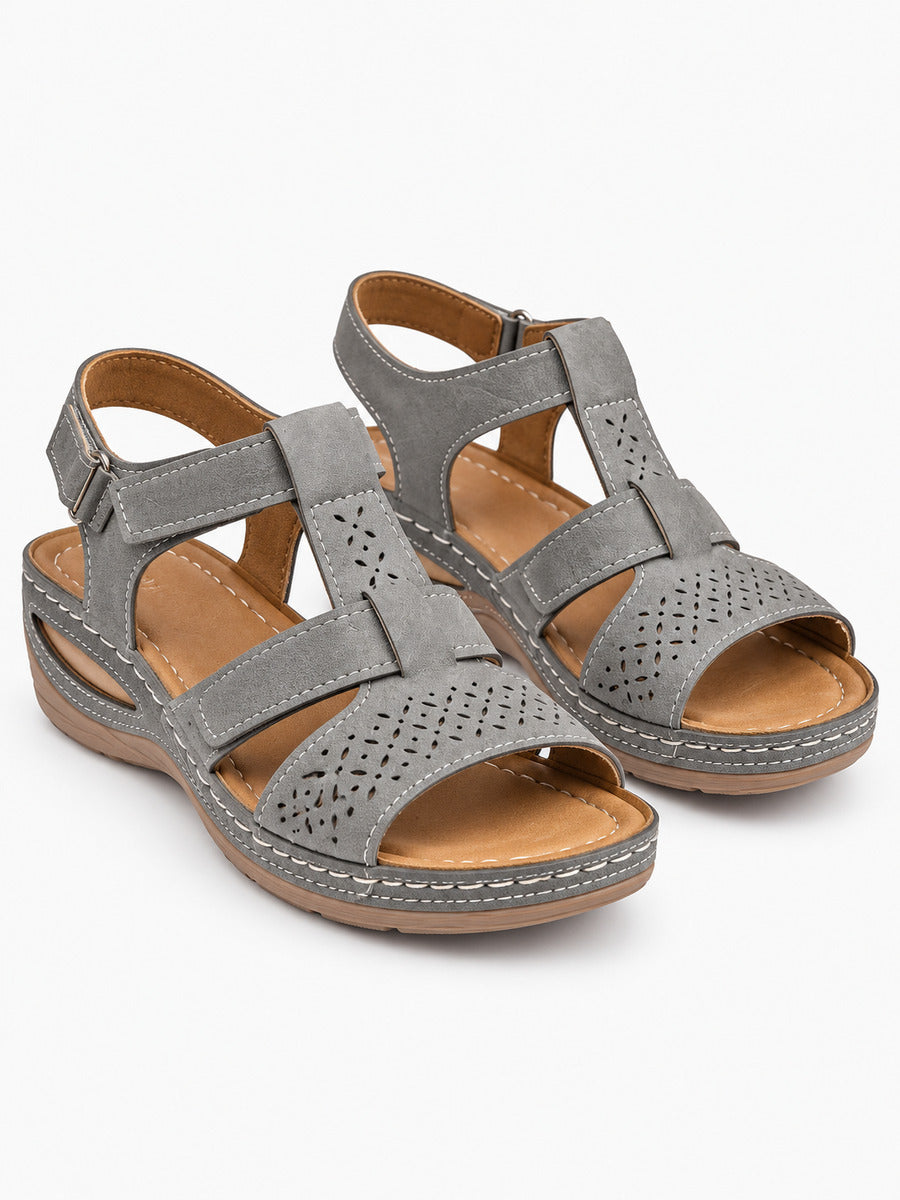Marion – Sandale gladiateur compensée femme – Gris — trois quarts
