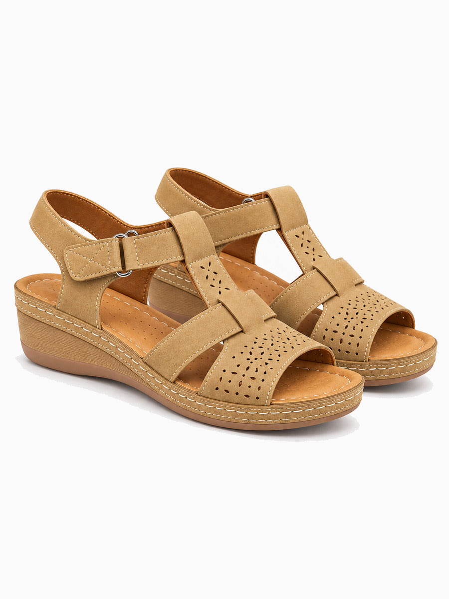 Marion – Sandale gladiateur compensée femme – Marron — trois quarts
