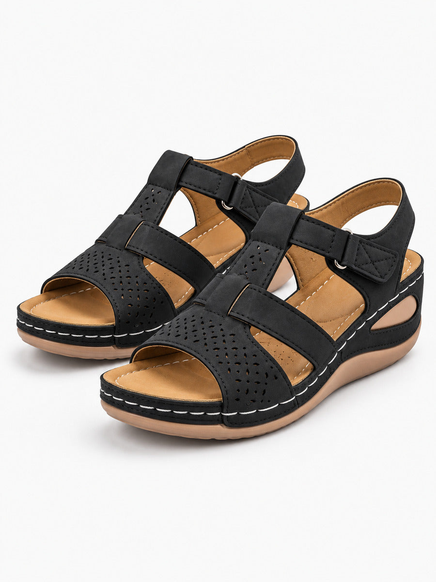 Marion – Sandale gladiateur compensée femme – Noir — trois quarts
