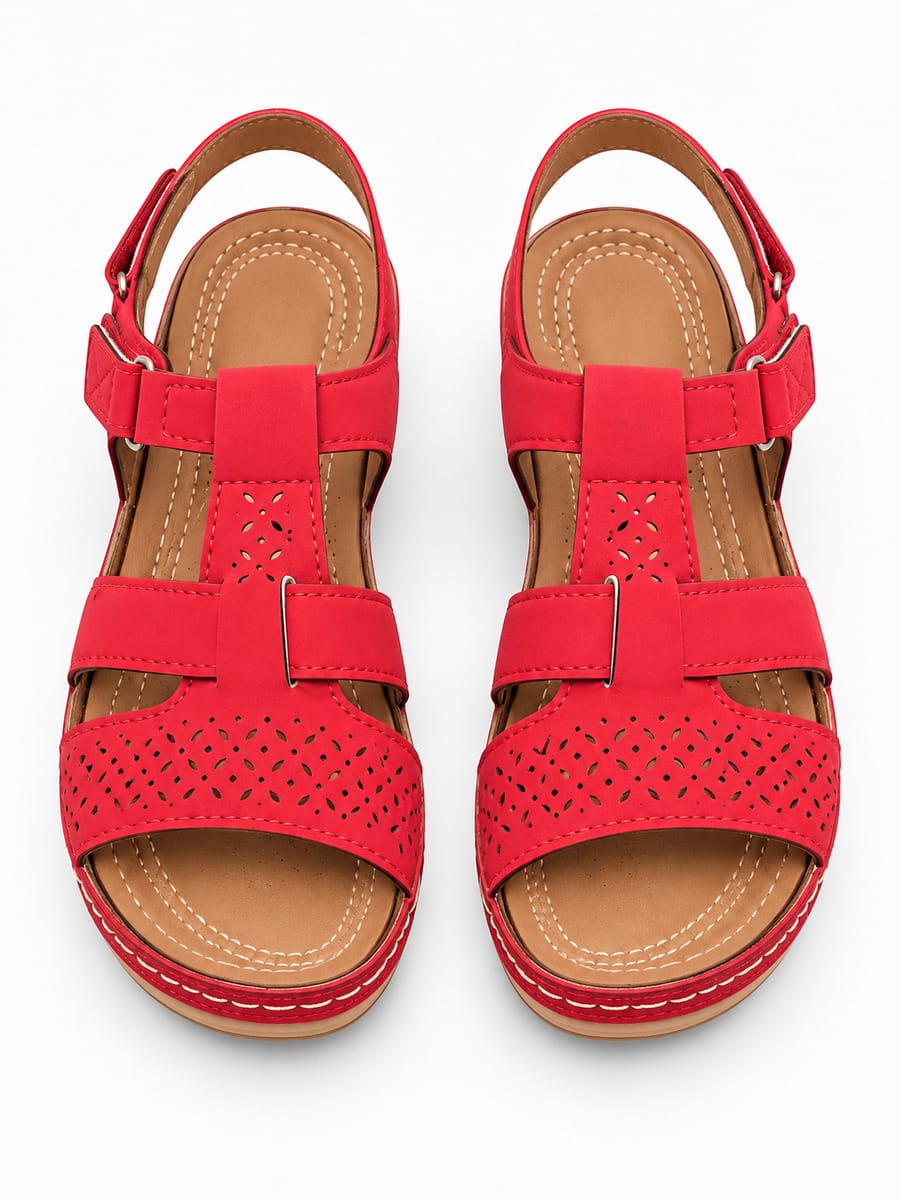 Marion – Sandale gladiateur compensée femme – Rouge — dessus