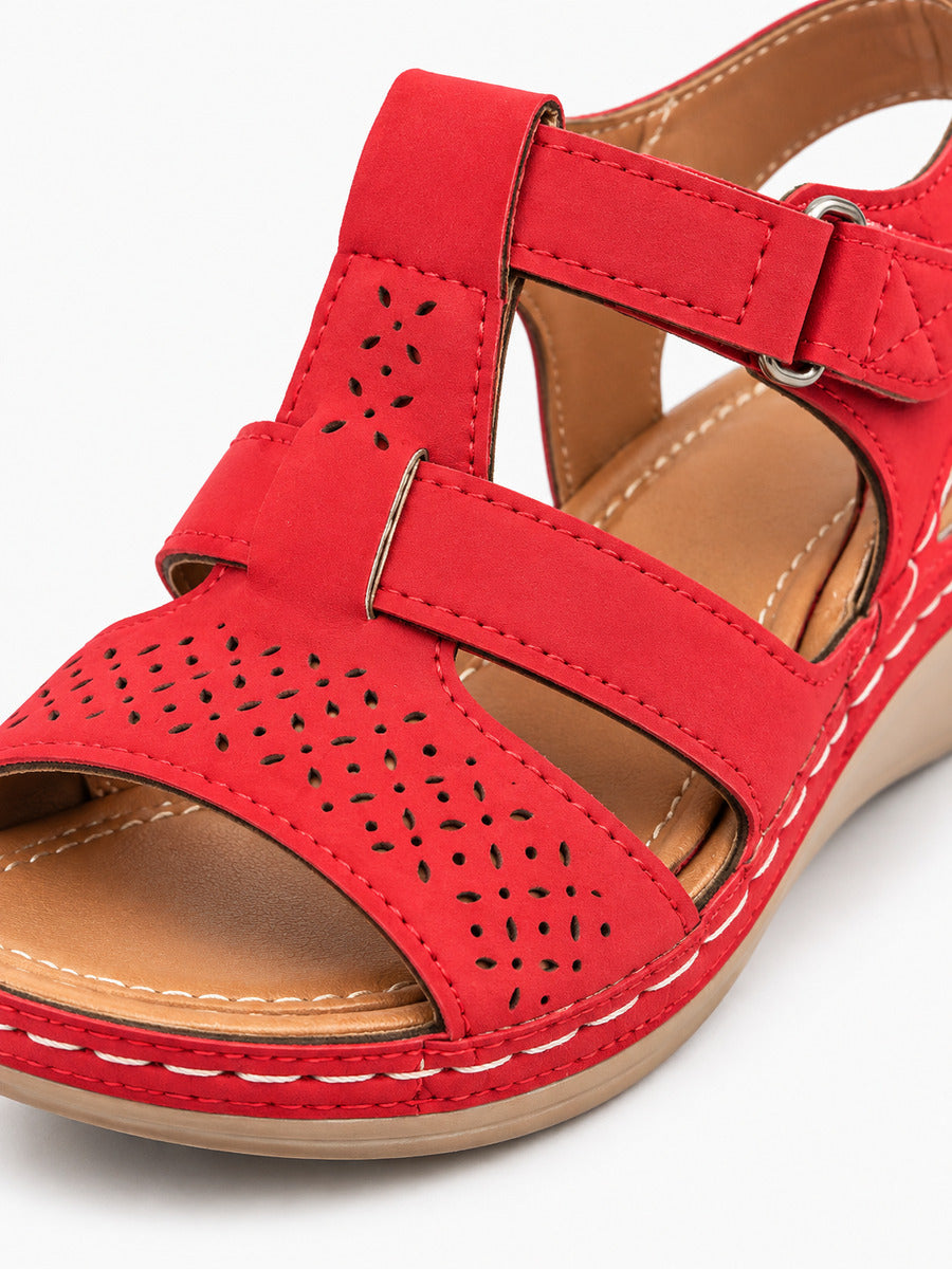 Marion – Sandale gladiateur compensée femme – Rouge — détail