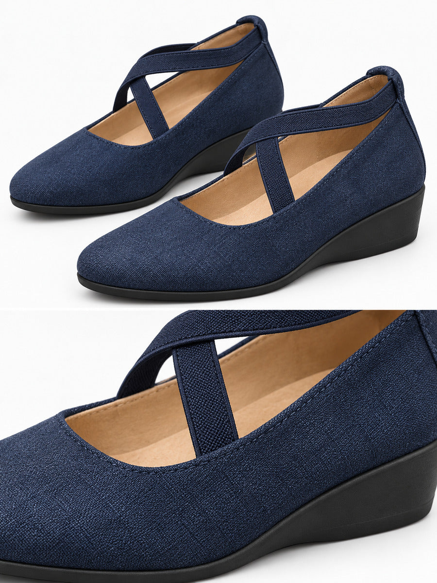 Marlène – Sandale compensée femme – Bleu — détail