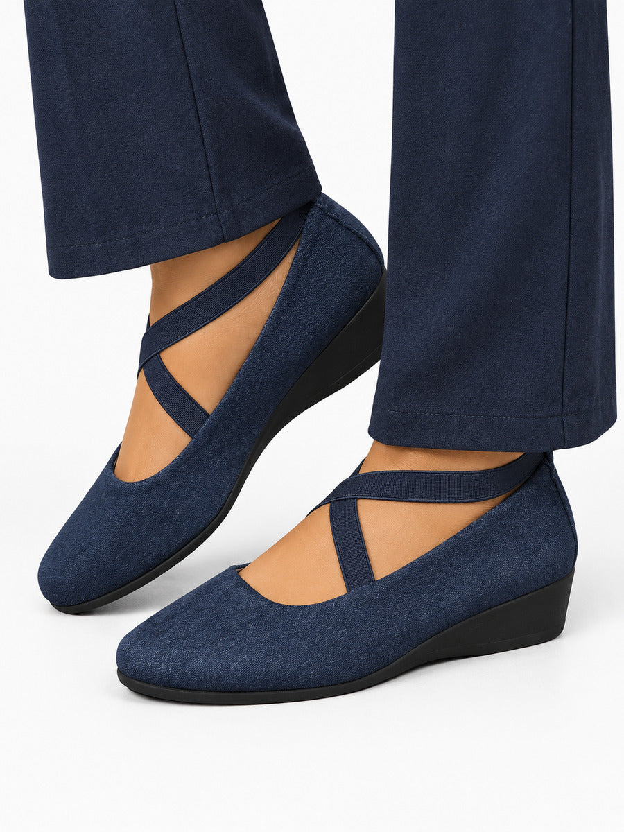 Marlène – Sandale compensée femme – Bleu — portée