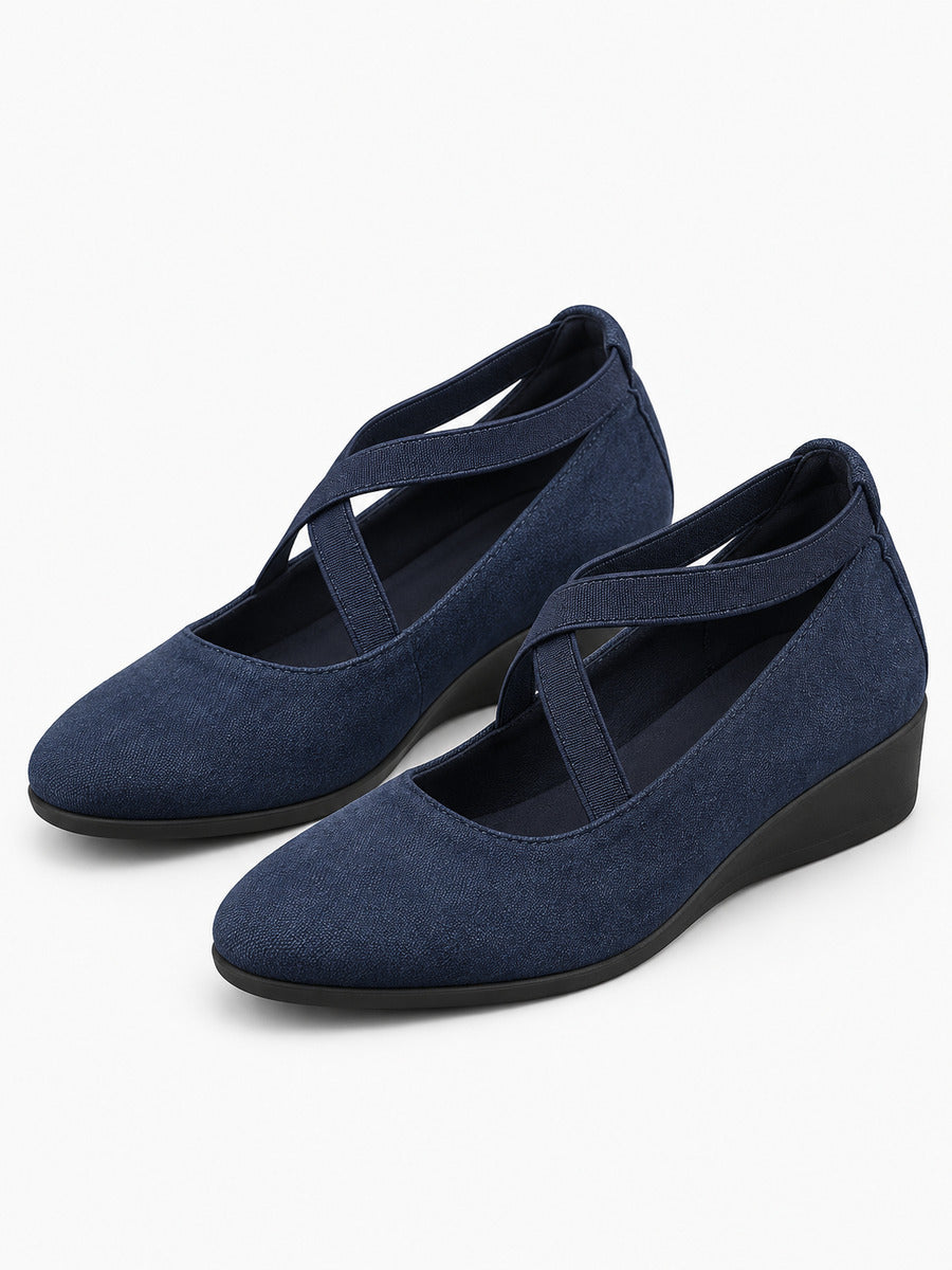 Marlène – Sandale compensée femme – Bleu — trois quarts