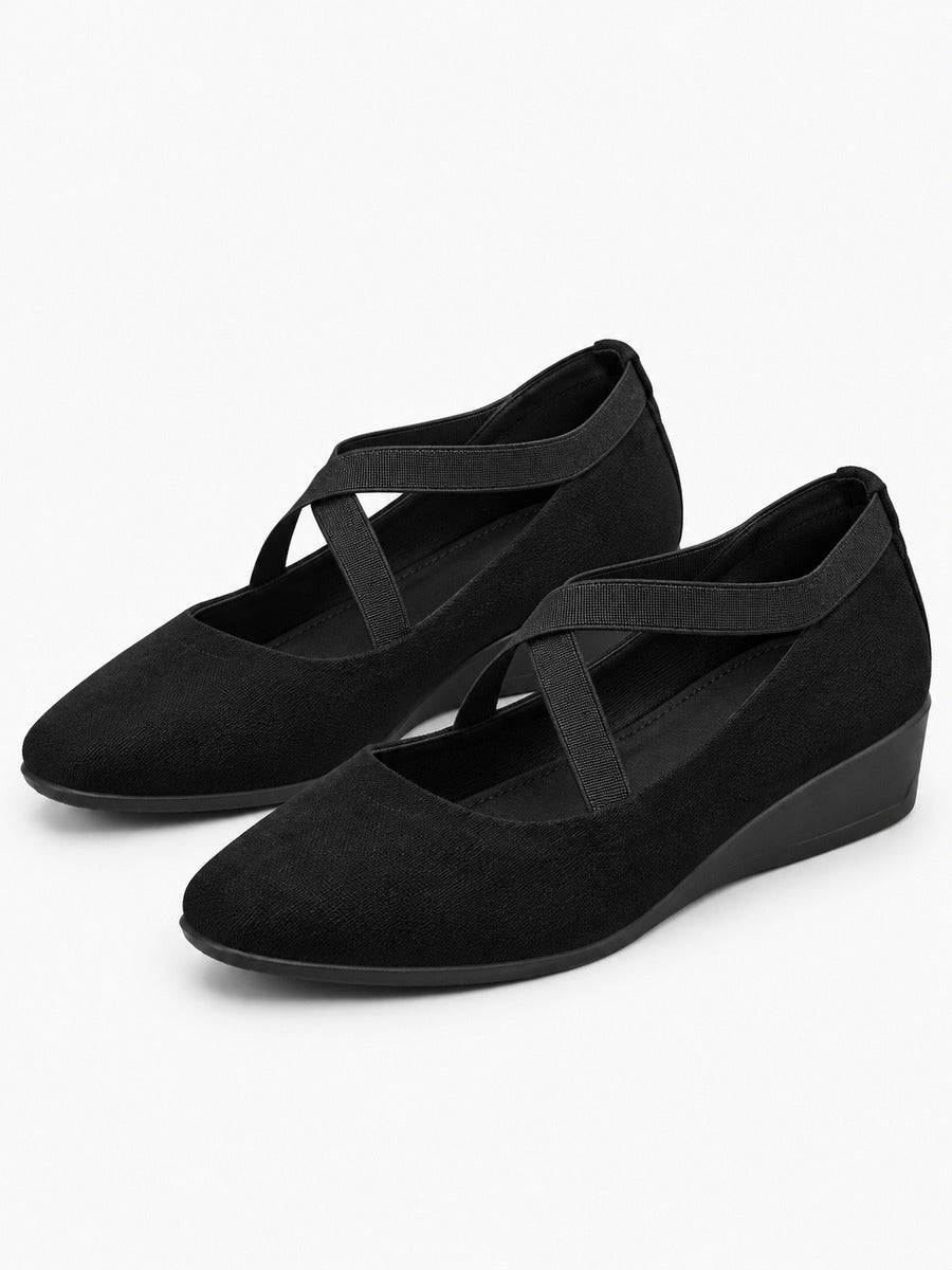 Marlène – Sandale compensée femme – Noir — trois quarts
