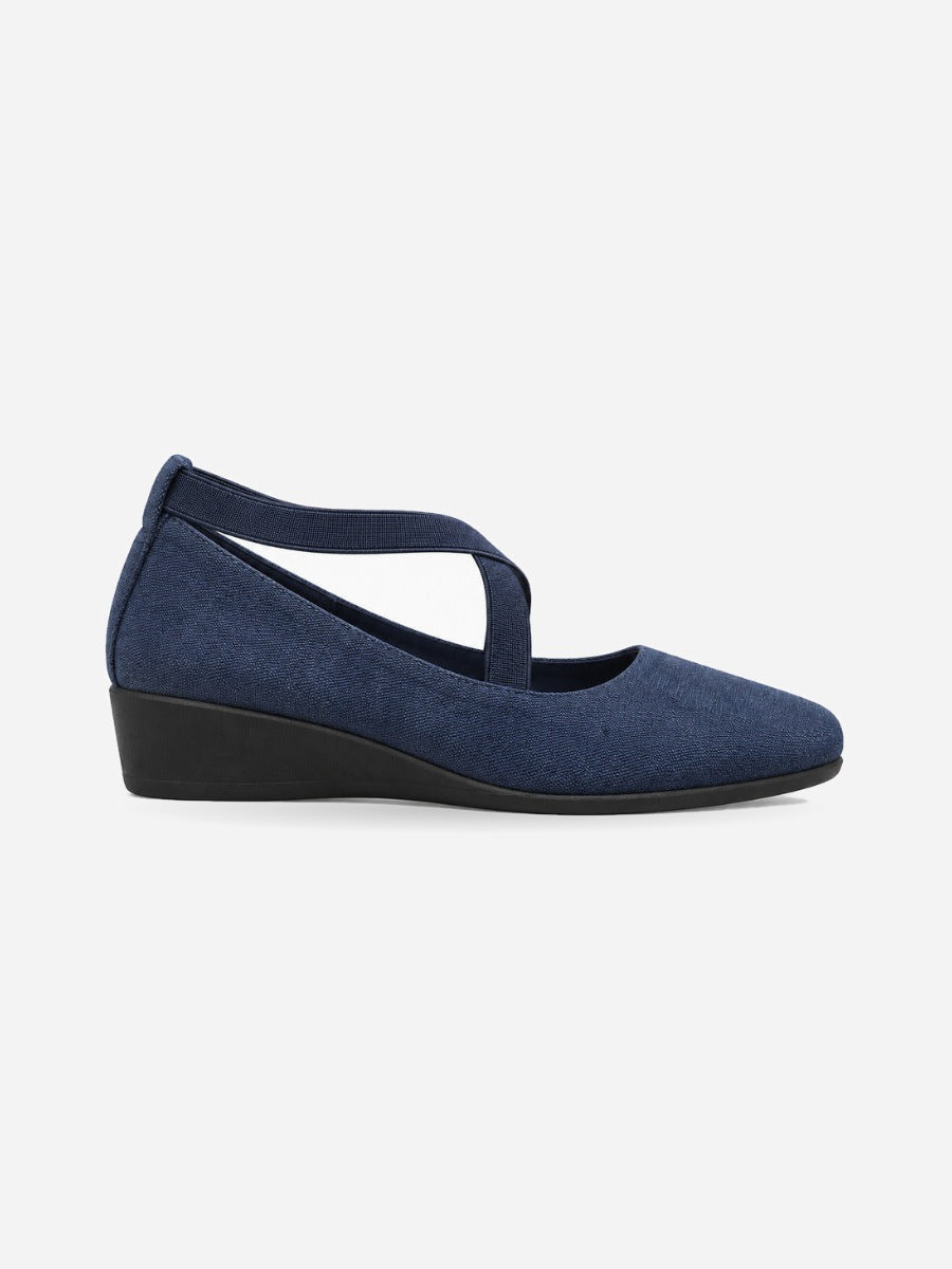 Marlène – Sandale compensée femme – Bleu — profil droit