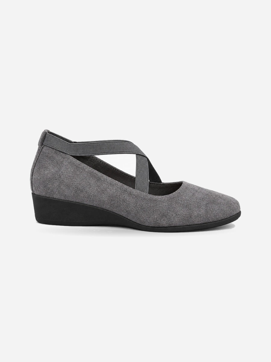 Marlène – Sandale compensée femme – Gris — profil droit