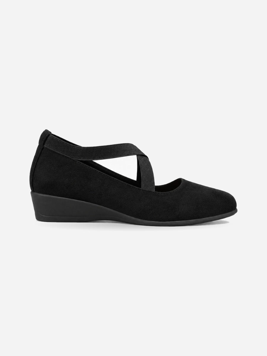 Marlène – Sandale compensée femme – Noir — profil droit