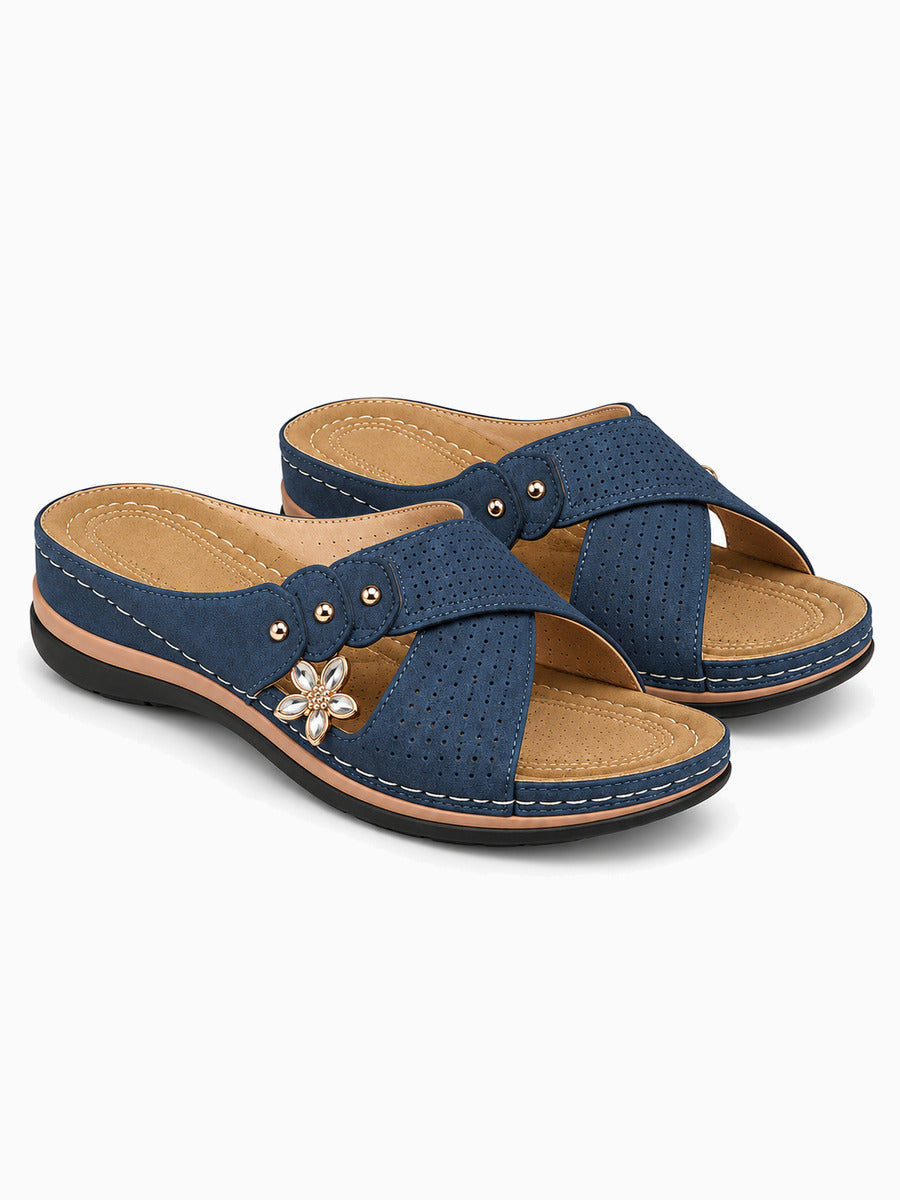 Martine – Sandale ouverte femme – Bleu — trois quarts