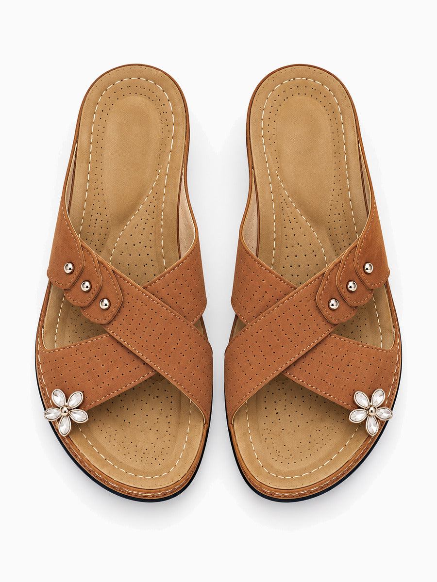 Martine – Sandale ouverte femme – Camel — dessus