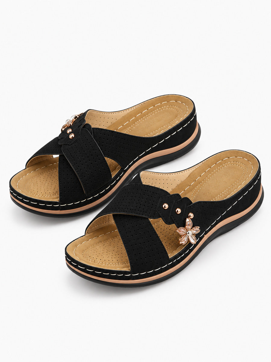 Martine – Sandale ouverte femme – Noir — trois quarts