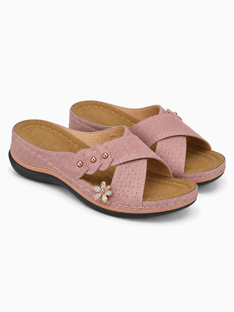 Martine – Sandale ouverte femme – Rose — trois quarts