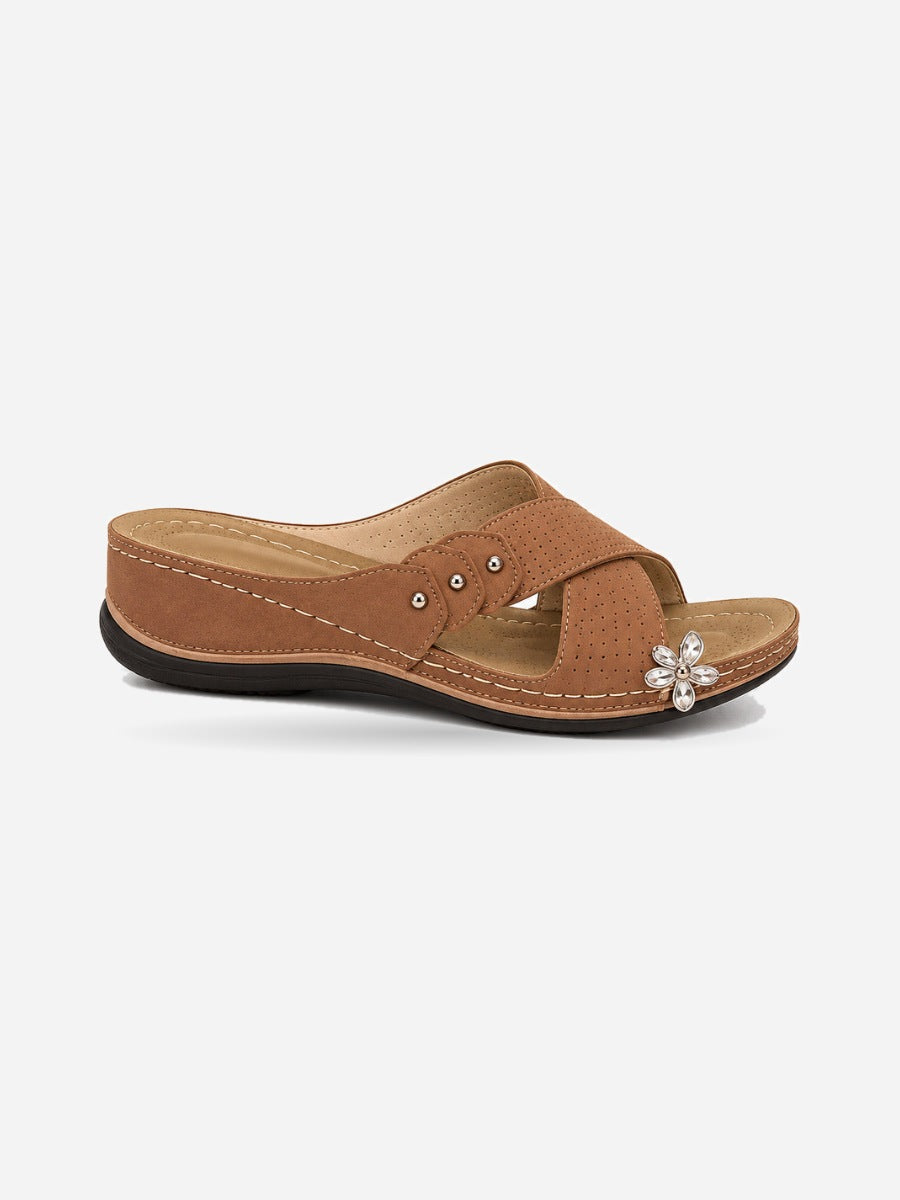 Martine – Sandale ouverte femme – Camel — profil droit