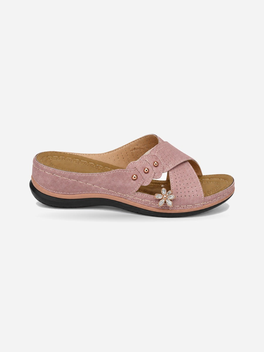 Martine – Sandale ouverte femme – Rose — profil droit