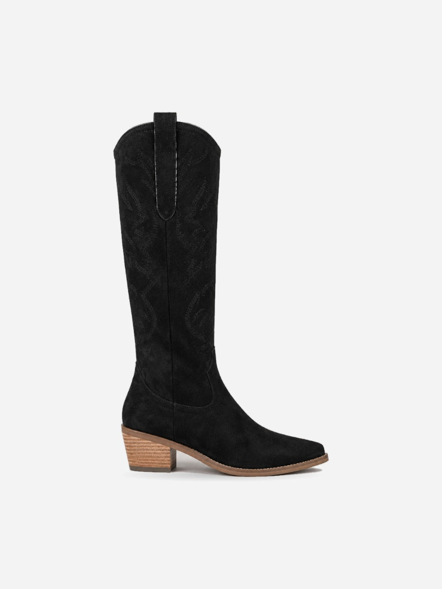 Mathilda – Botte cowboy brodée femme – Noir — profil droit