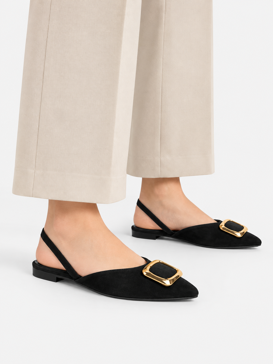 Mathilde – Ballerine à boucle métallique femme – Noir — portée