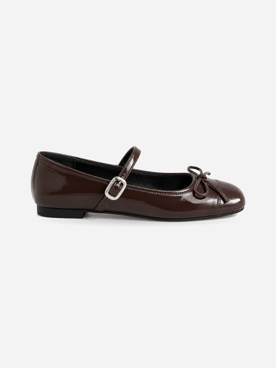 Mathilde-Rose – Ballerine vintage à nœud papillon femme – Marron — profil droit