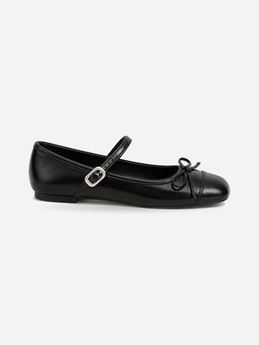 Mathilde-Rose – Ballerine vintage à nœud papillon femme – Noir — profil droit
