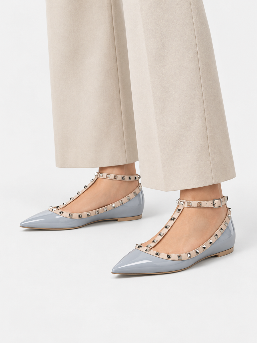 Maud – Ballerine à rivets femme – Bleu — portée