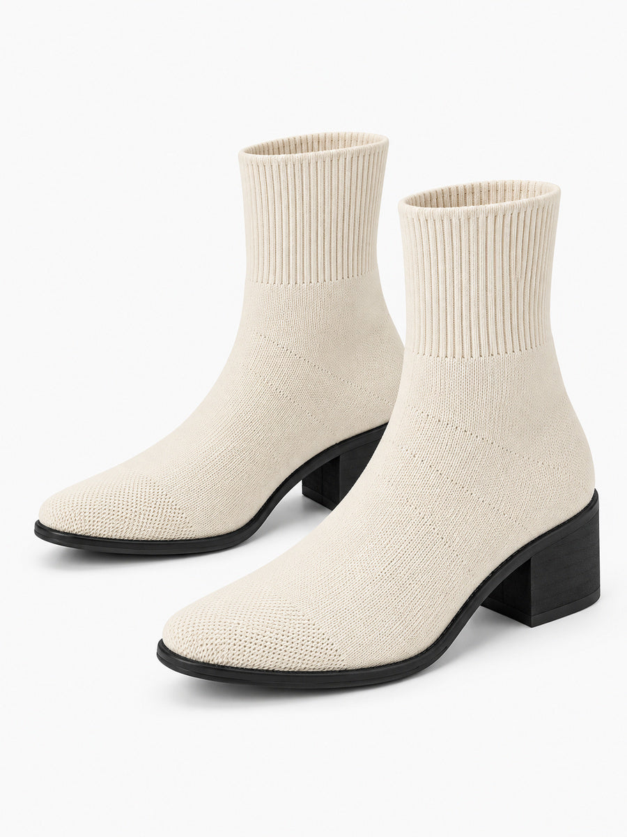 Mayalen – Bottine chaussette femme – Beige — trois quarts