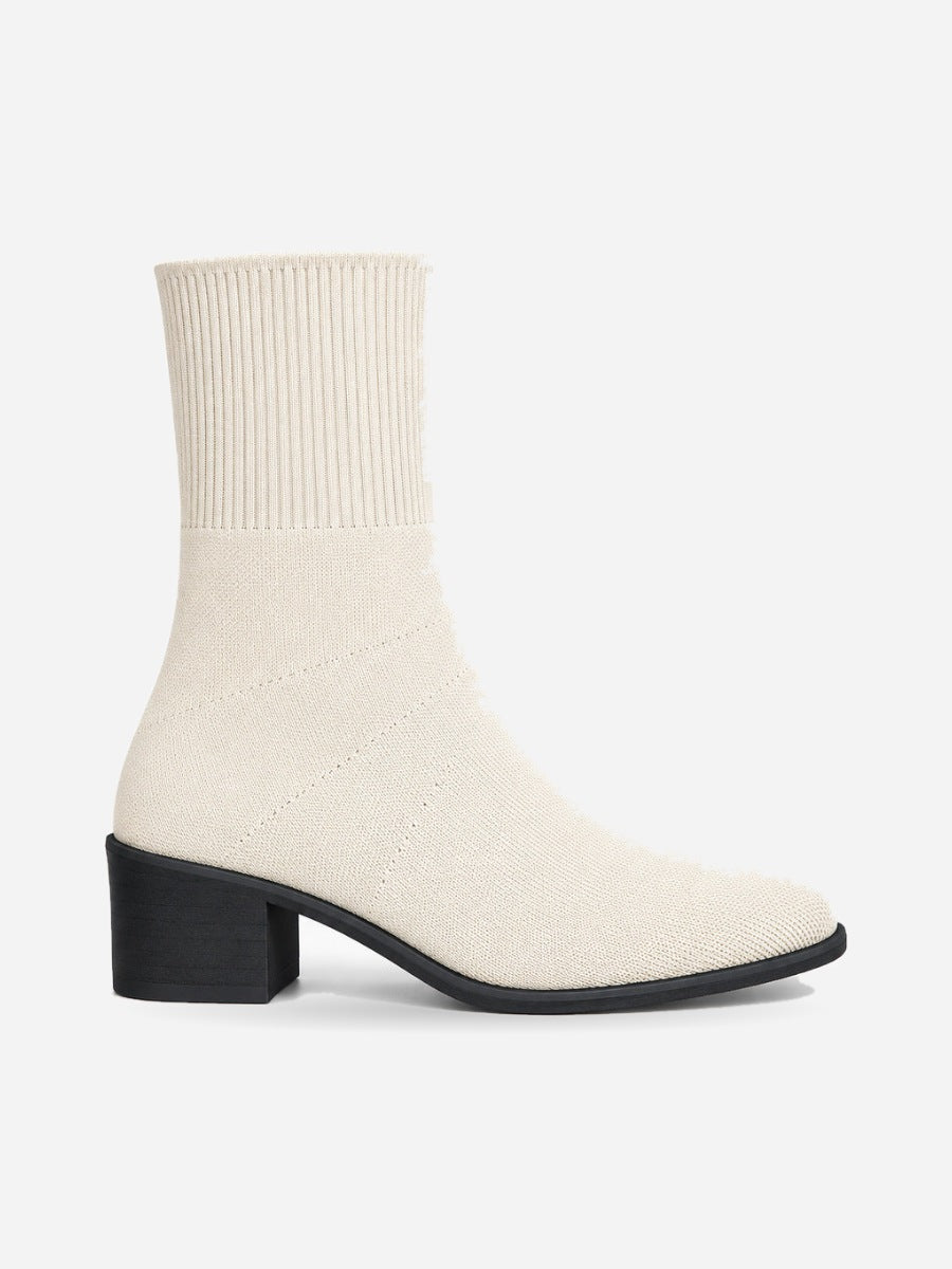 Mayalen – Bottine chaussette femme – Beige — profil droit