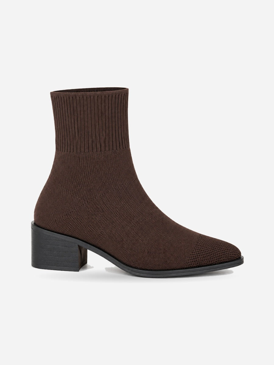 Mayalen – Bottine chaussette femme – Café — profil droit