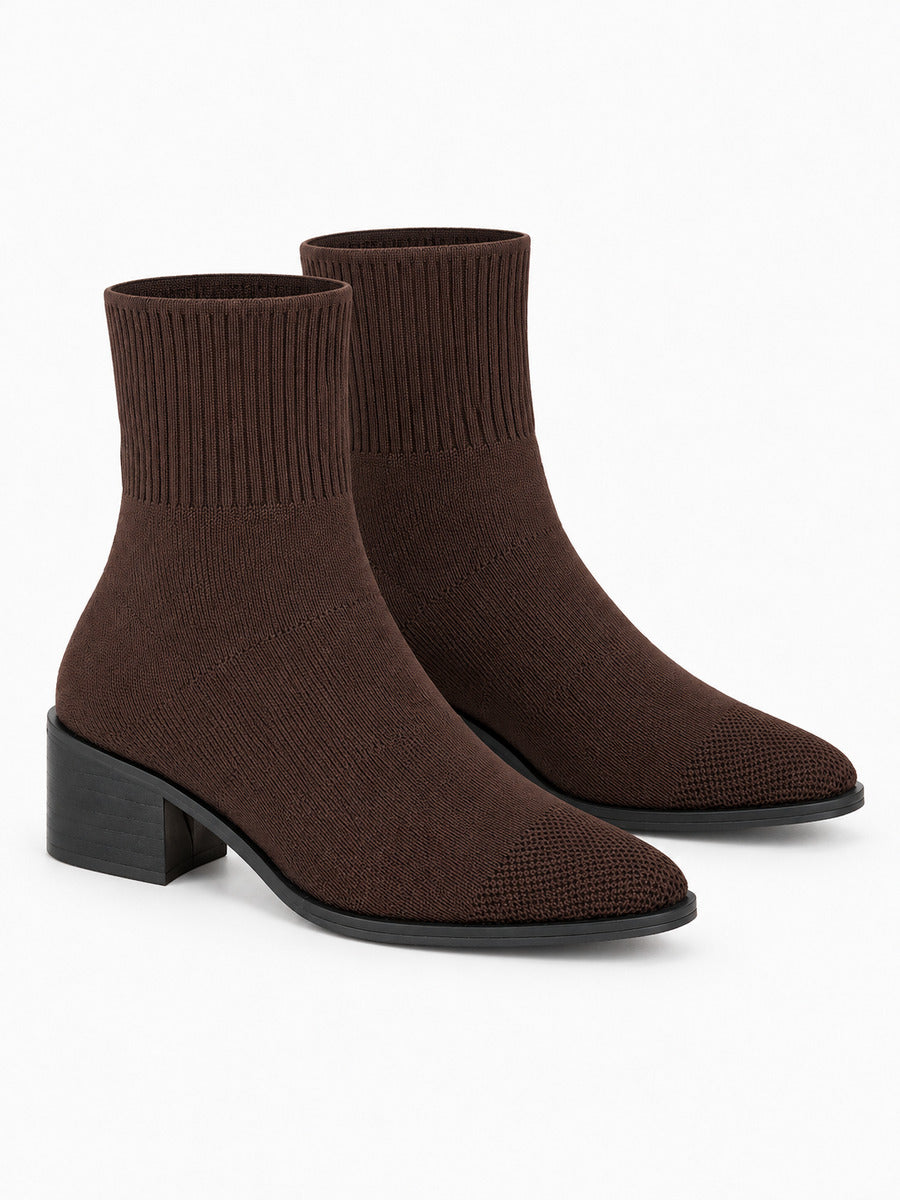 Mayalen – Bottine chaussette femme – Café — trois quarts