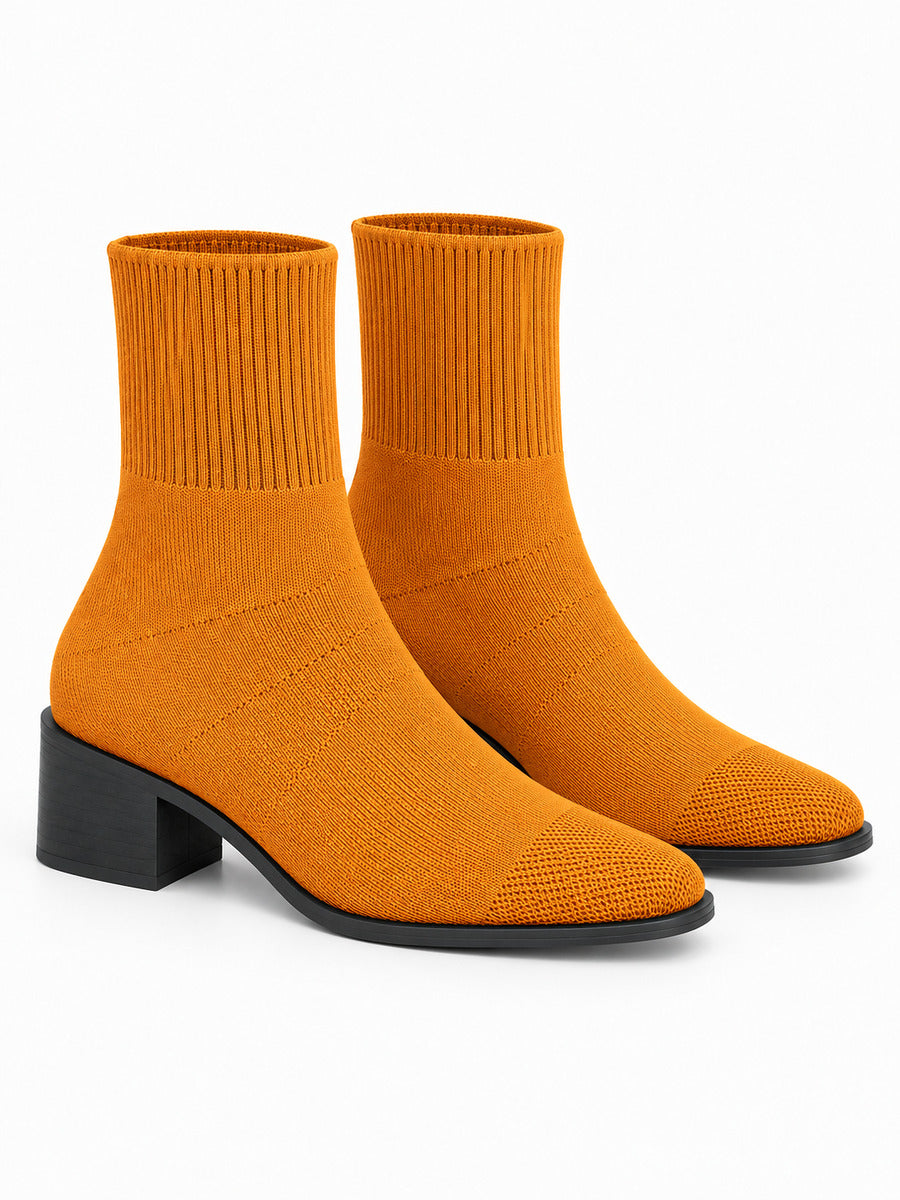 Mayalen – Bottine chaussette femme – Orange — trois quarts