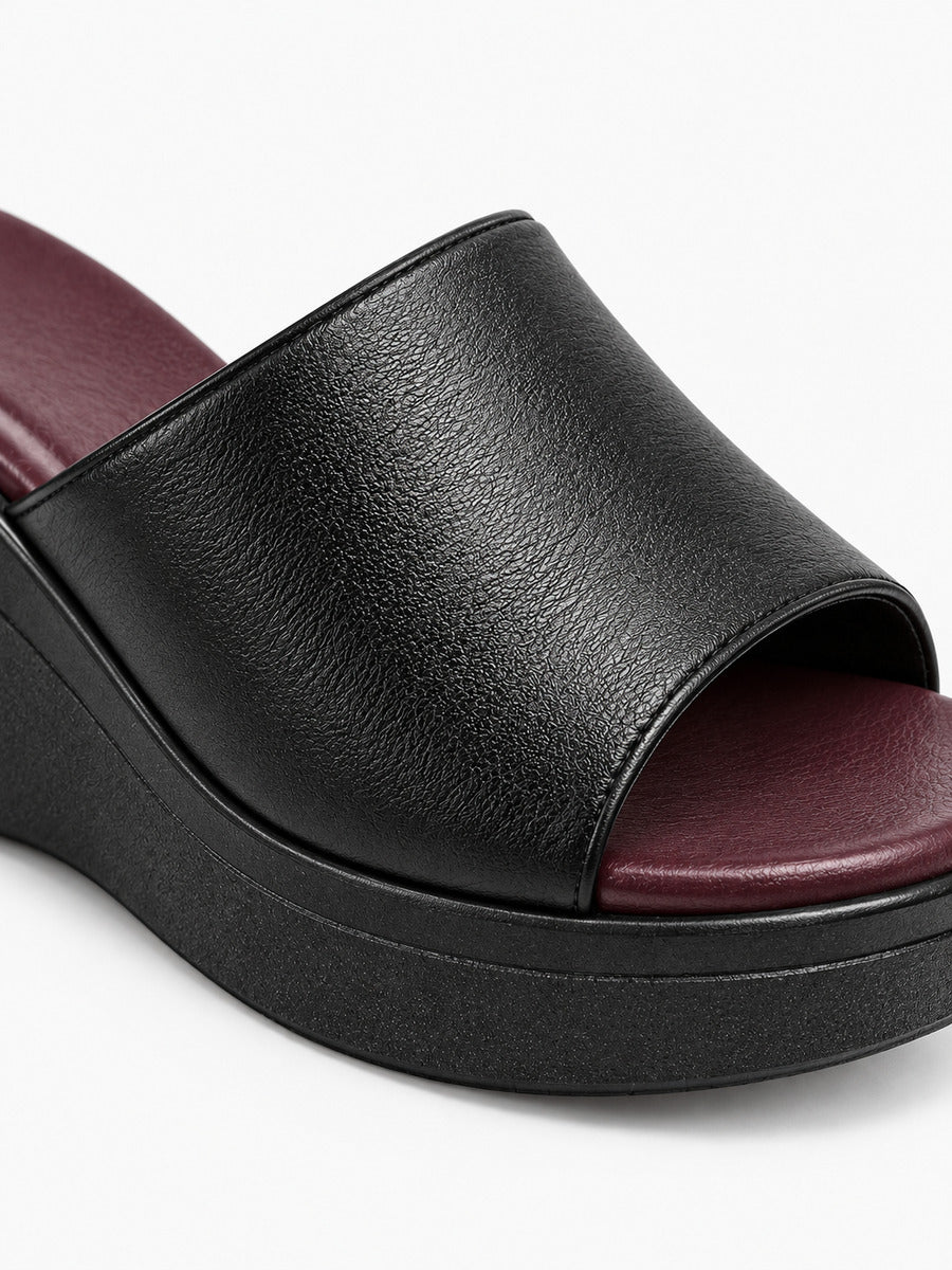 Mélissa – Sandale compensée à bout ouvert femme – Noir — détail