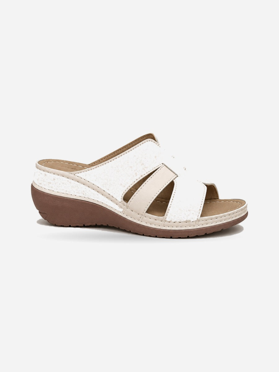 Mercedes – Sandale compensée rétro femme – Beige — profil droit