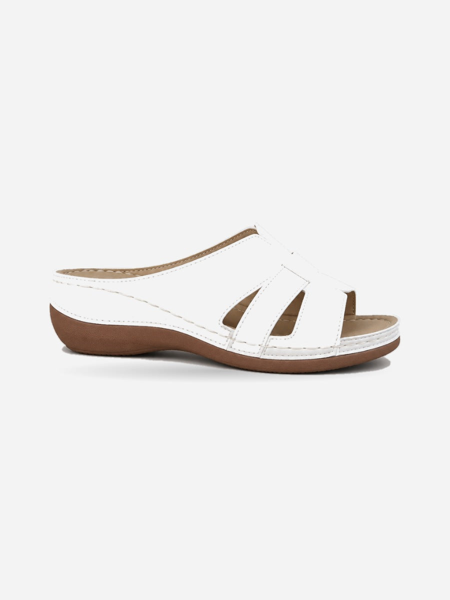 Mercedes – Sandale compensée rétro femme – Blanc — profil droit