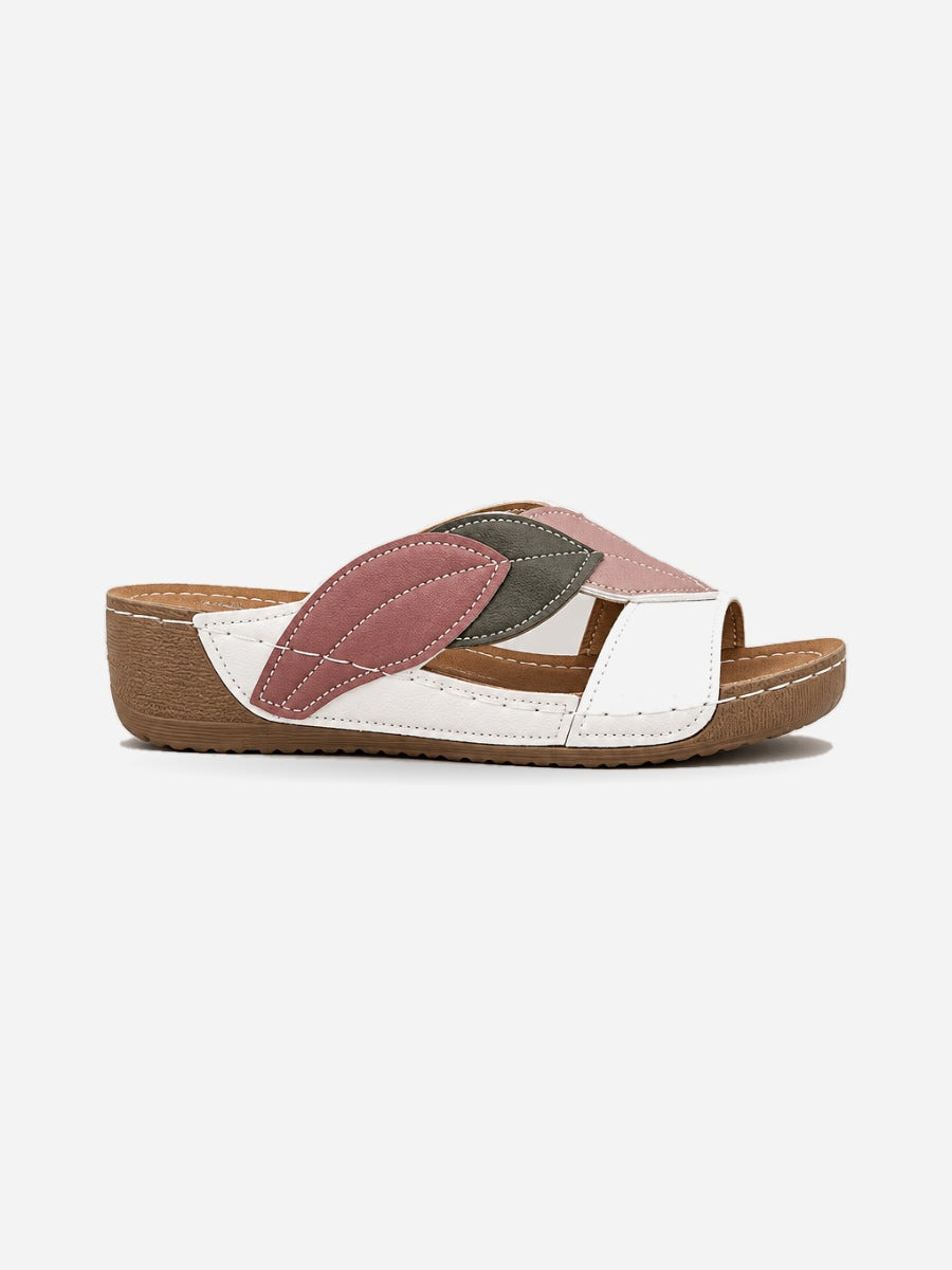 Michèle – Sandale compensée en cuir souple femme – Blanc — profil droit