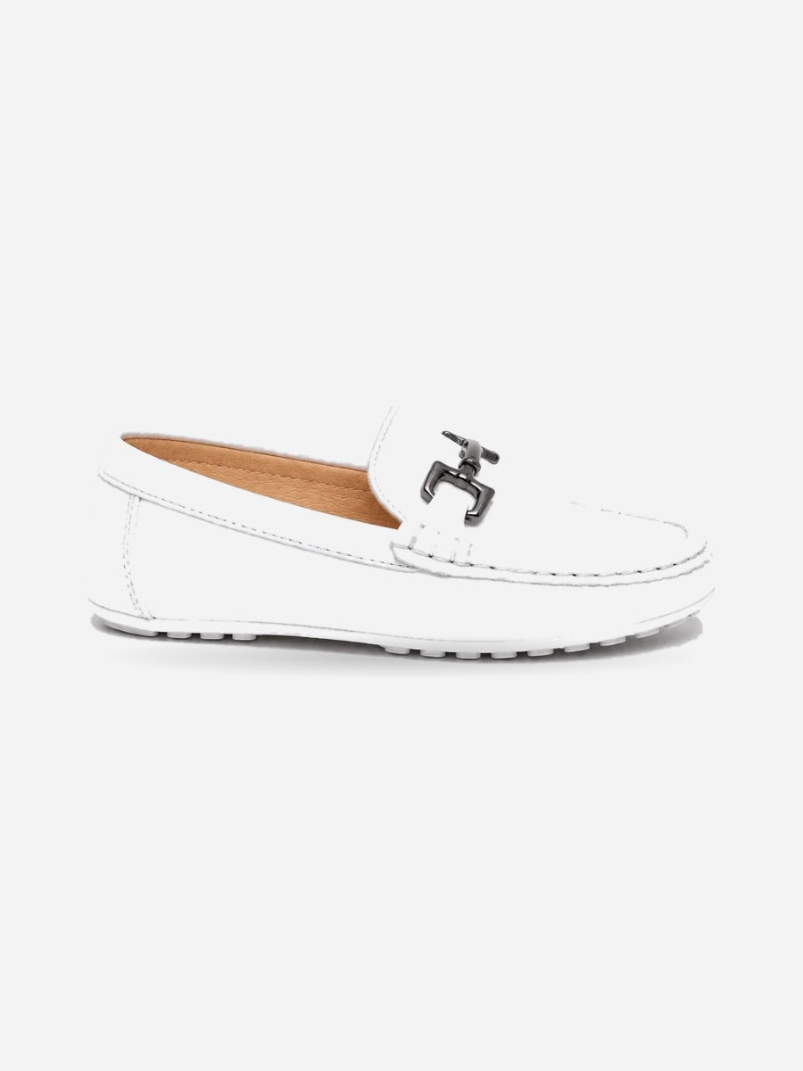 Milo – Mocassin enfant garçon – Blanc — profil droit