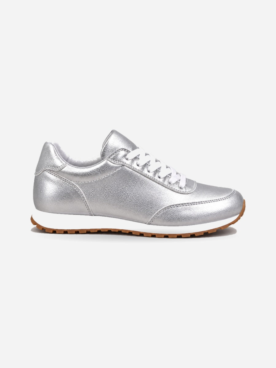 Mina – Basket en cuir femme – Argent — profil droit