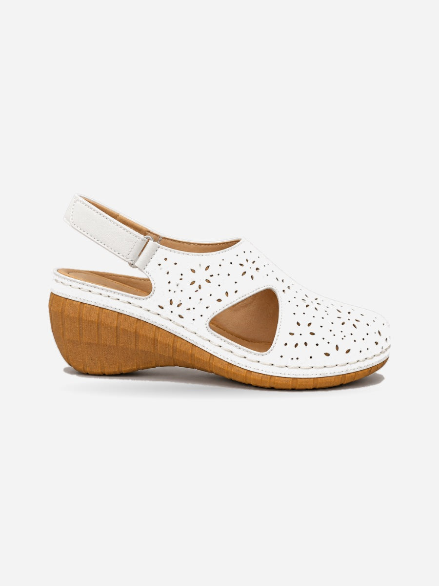 Monique – Sandale compensée plage femme – Blanc — profil droit