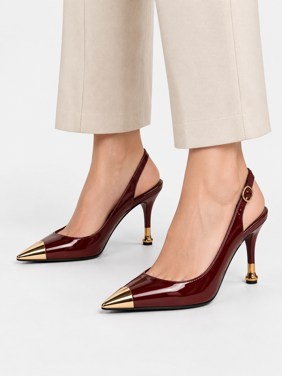 Morgane – Escarpin à bride arrière et talon aiguille femme – Rouge — portée