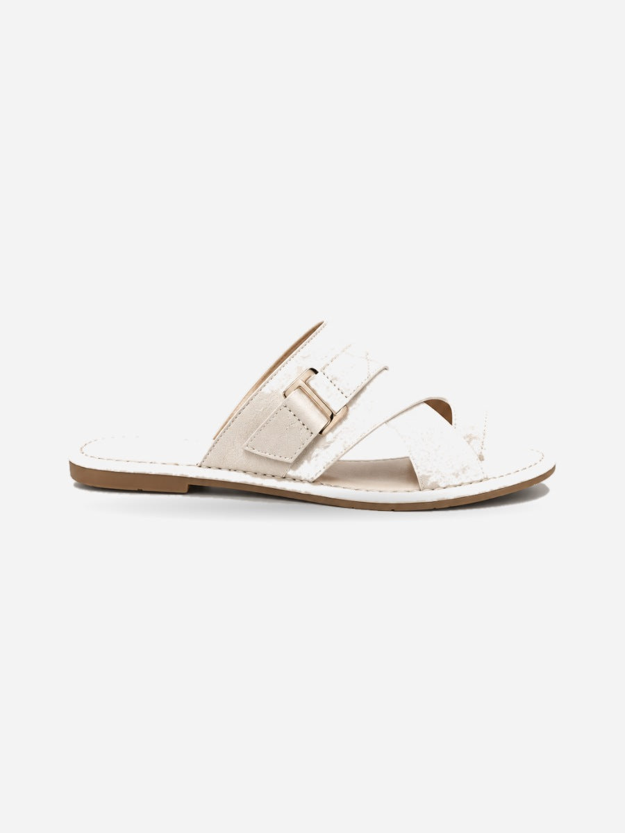 Nadège – Sandale plate à boucle femme – Beige — profil droit
