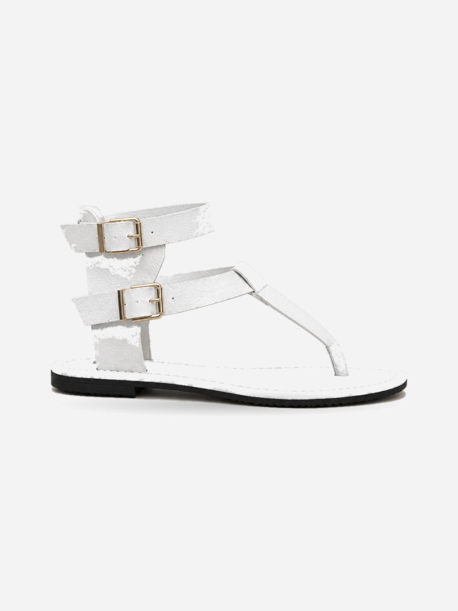 Nadine – Sandale tong plate femme – Blanc — profil droit
