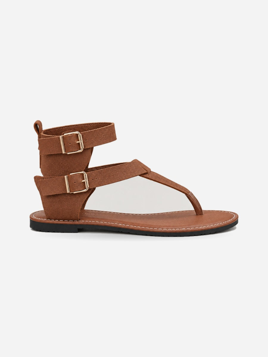 Nadine – Sandale tong plate femme – Marron — profil droit
