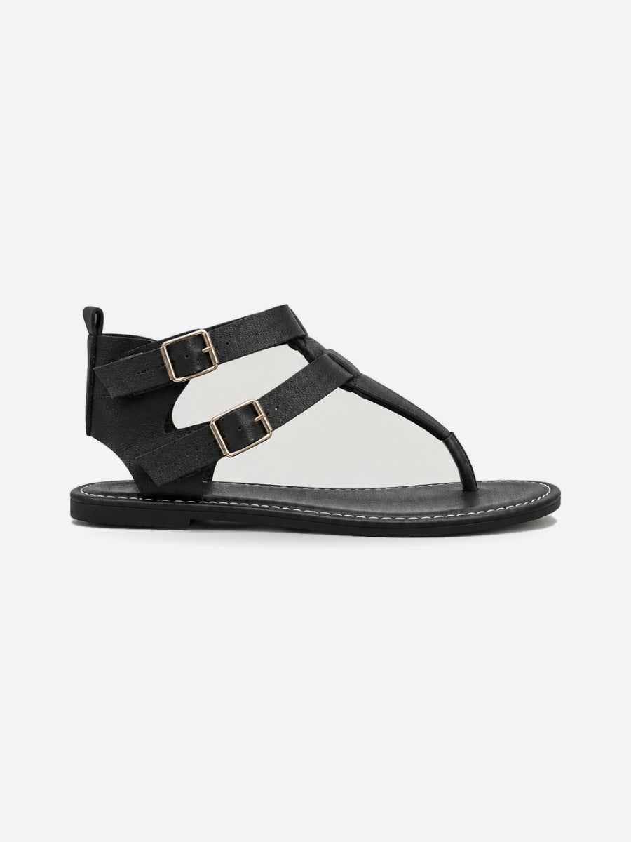 Nadine – Sandale tong plate femme – Noir — profil droit