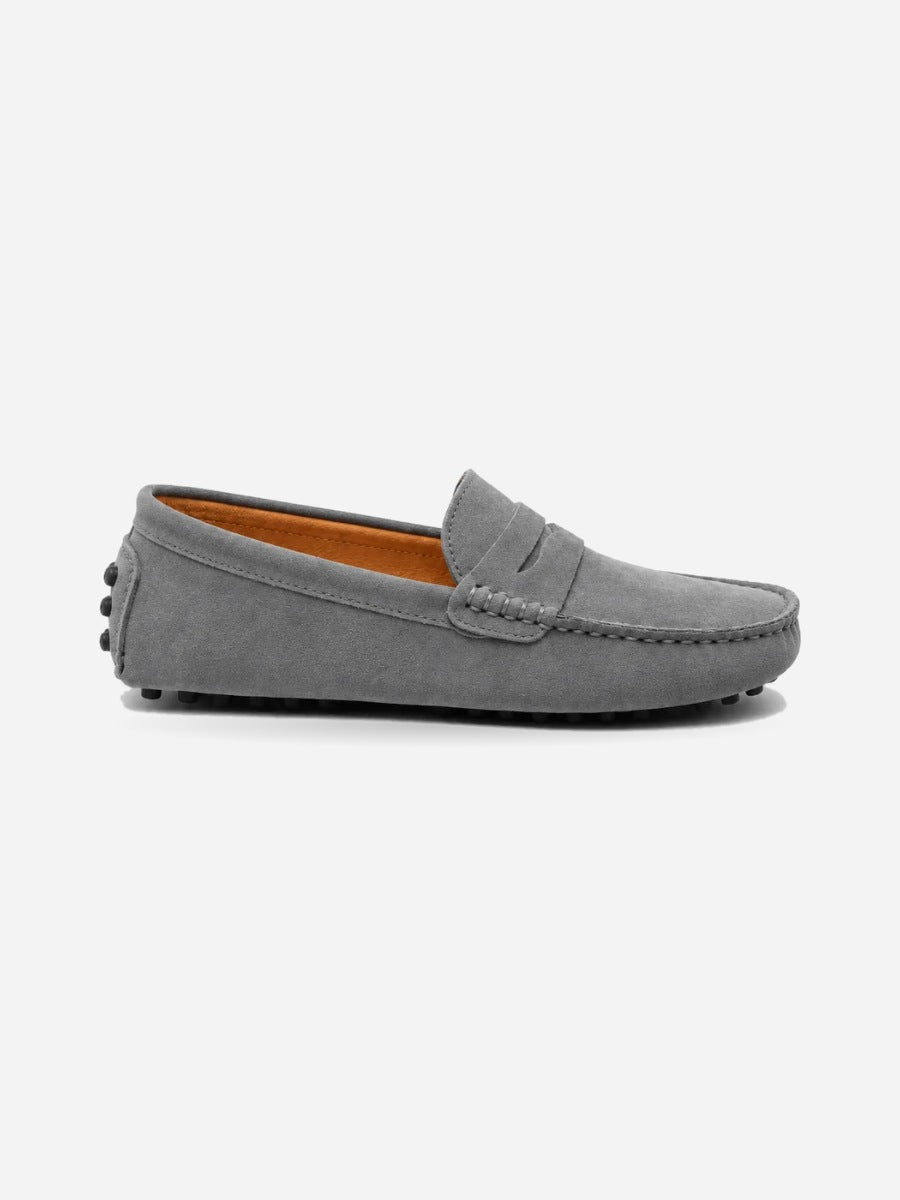 Nael – Mocassin en daim souple homme – Gris — profil droit